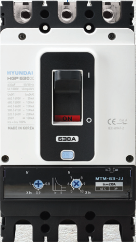 MCCB HYUNDAI 3P 300A 85kA ( HGP400S-H ) CHỈNH DÒNG NHIỆT 0.8~1.0In VÀ DÒNG TỪ  5~10In